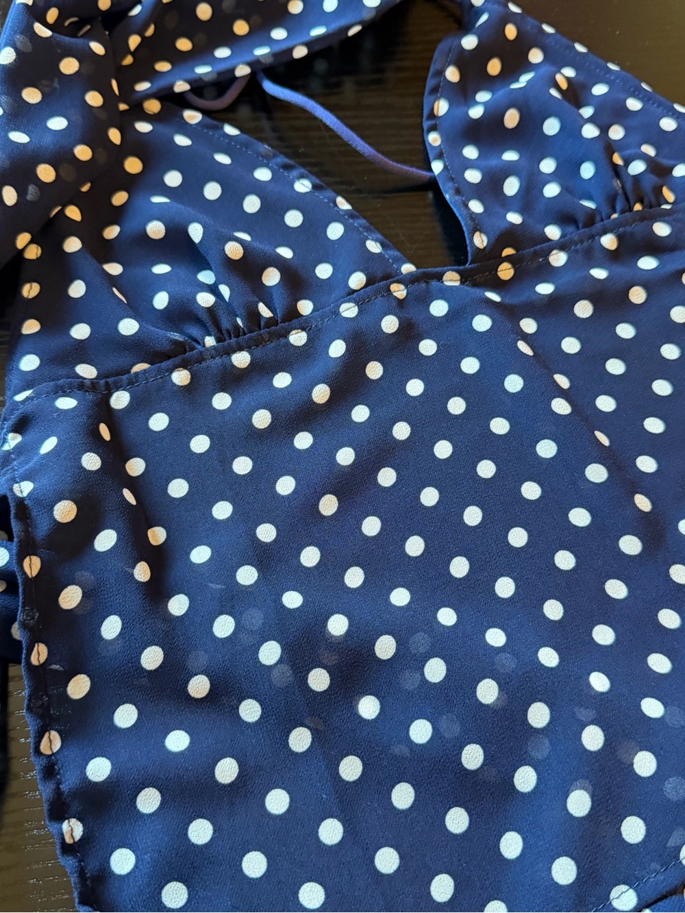 Navy Polka Dot Sheer Halter Cami with Scarf Tie - Picture 2 of 6
